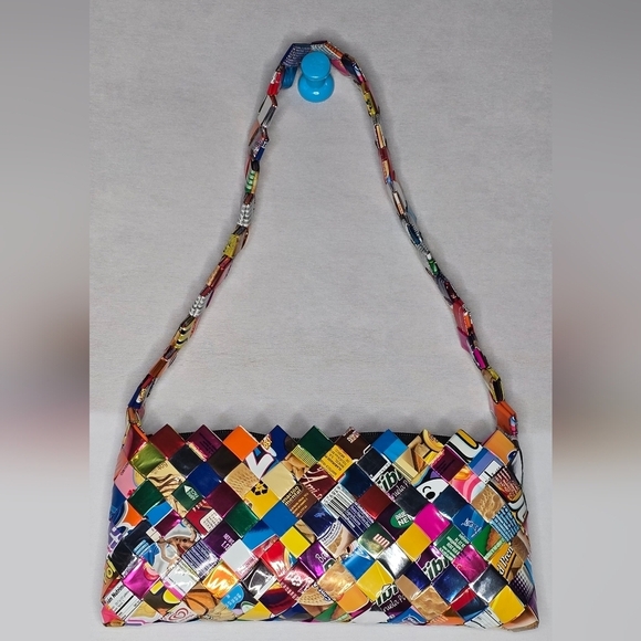 Handbags - Colorful Woven Candy Wrapper Purse Recycled Pop Art Bag DIY Y2K Style